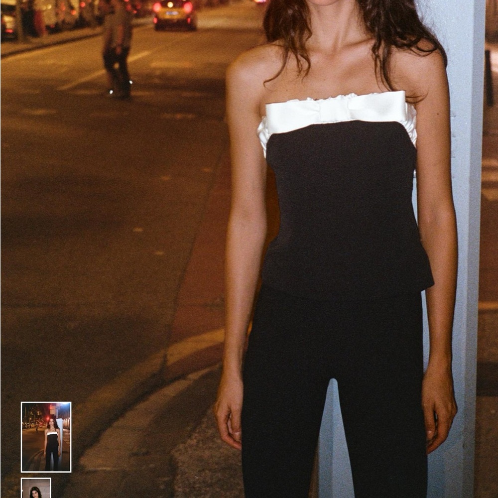 Zara Black Strapless Top with White Satin Bow